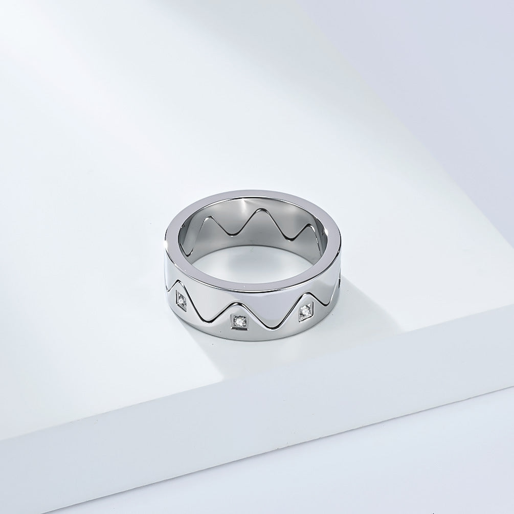 Planderful Personalized Crown Zircon Inlaid Titanium Steel Couple Ring For Him And Her