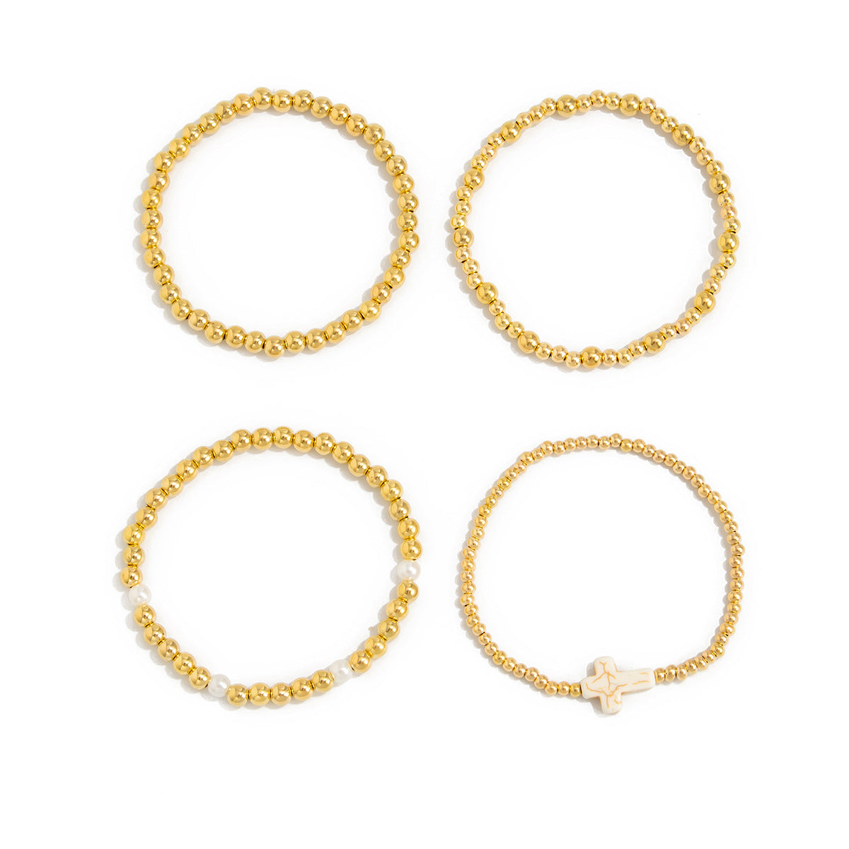 Planderful Vienna Verve Cross Beaded Elastic Bracelet Set For Women Retro Versatile Statement Jewelry