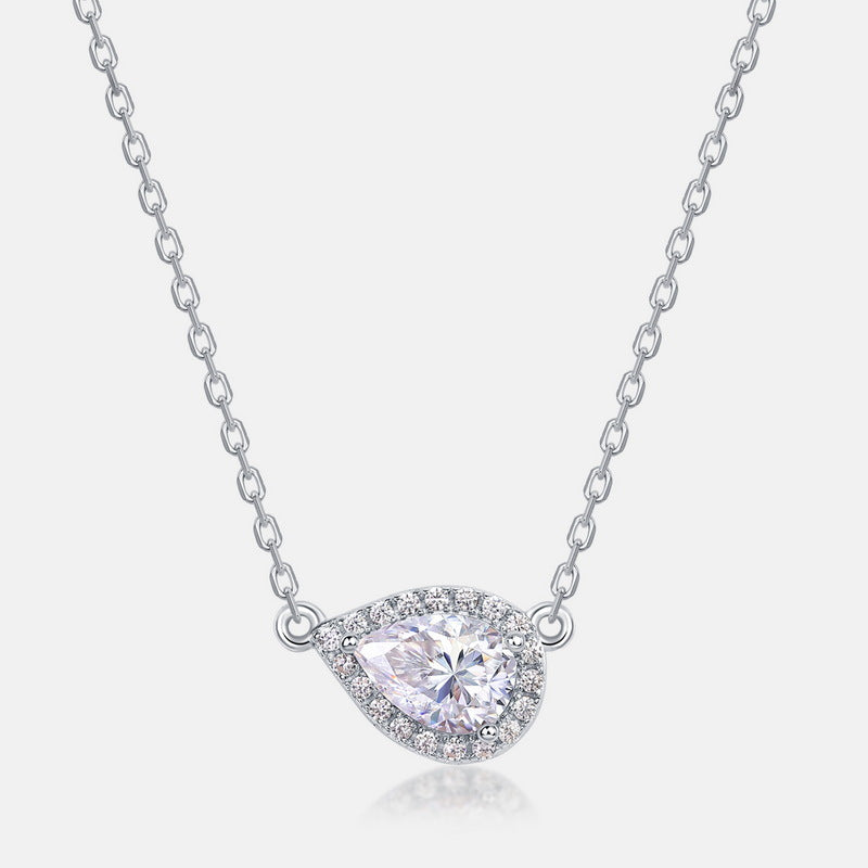 S925 Sterling Silver Moissanite Teardrop Pendant Necklace