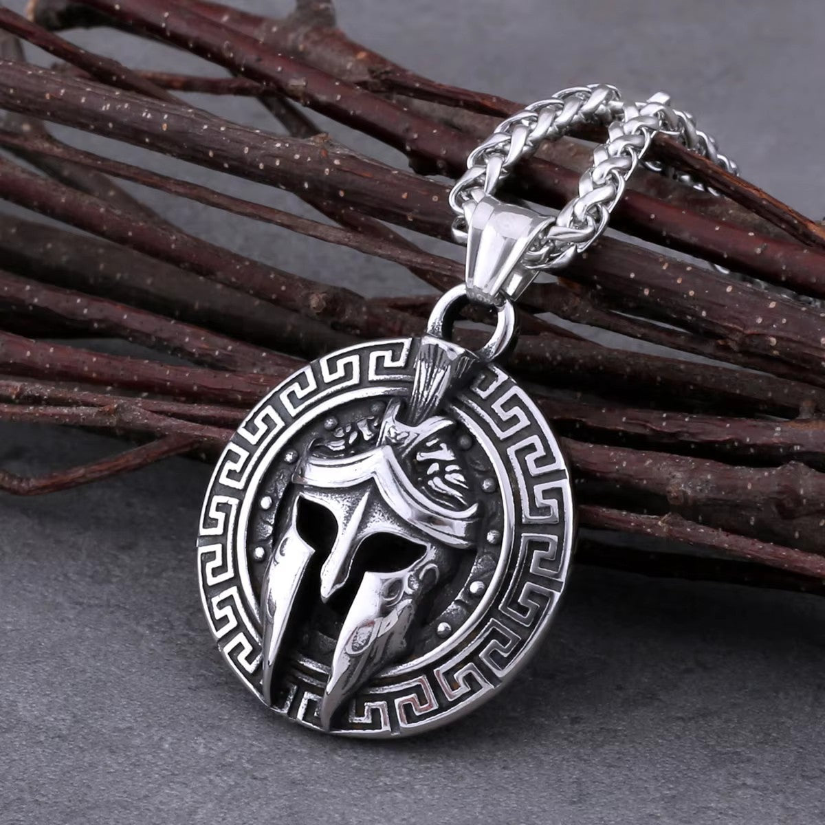 1. Planderful Titanium Steel Necklace For Men With Spartan Mask Pendant Retro Street Style