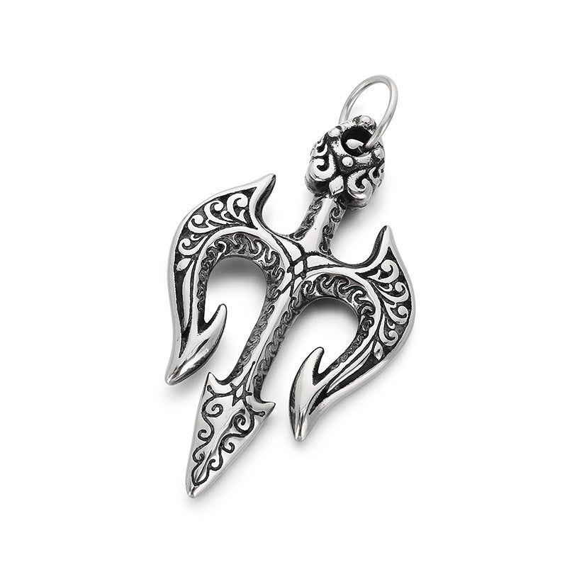 Poseidon Three-Pronged Dry Pendant, Retro Magic Mandela Grass Sword Titanium Steel Men's Pendant Necklace