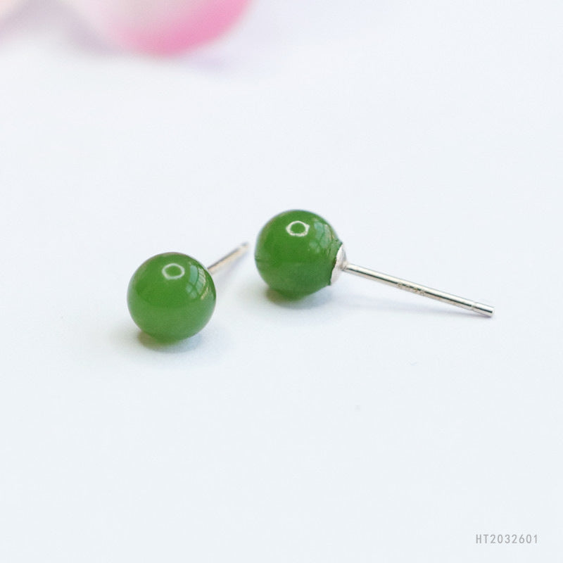 925 Sterling Silver Hetian Jasper Stud Earrings