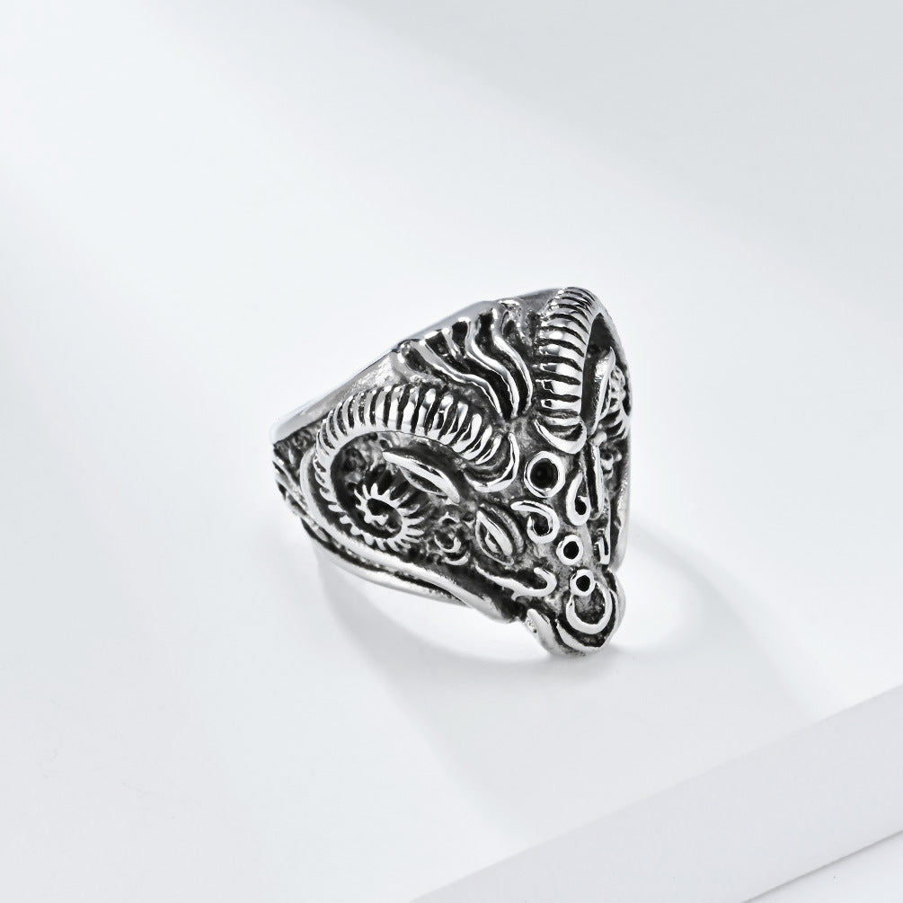 Steel Ring – Statement Sheep Head Ring