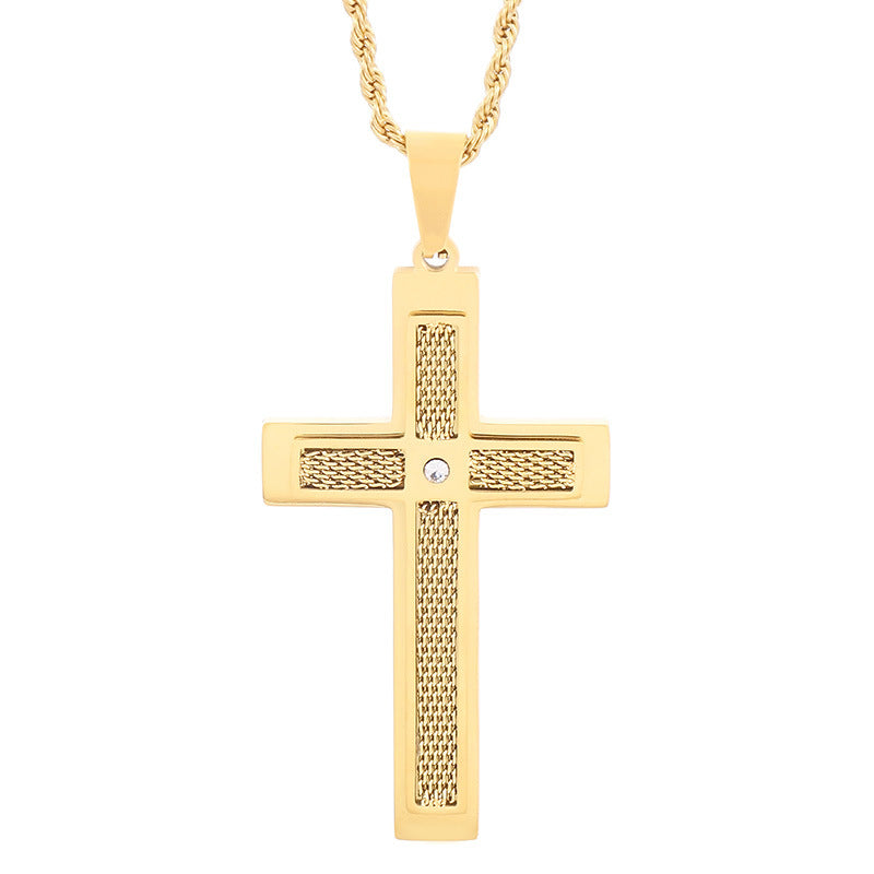 Street Pendant, Zircon Double-Layer Mesh Cross Stainless Steel Man Pendant Necklace