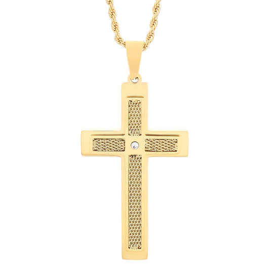 Street Pendant, Zircon Double-Layer Mesh Cross Stainless Steel Man Pendant Necklace