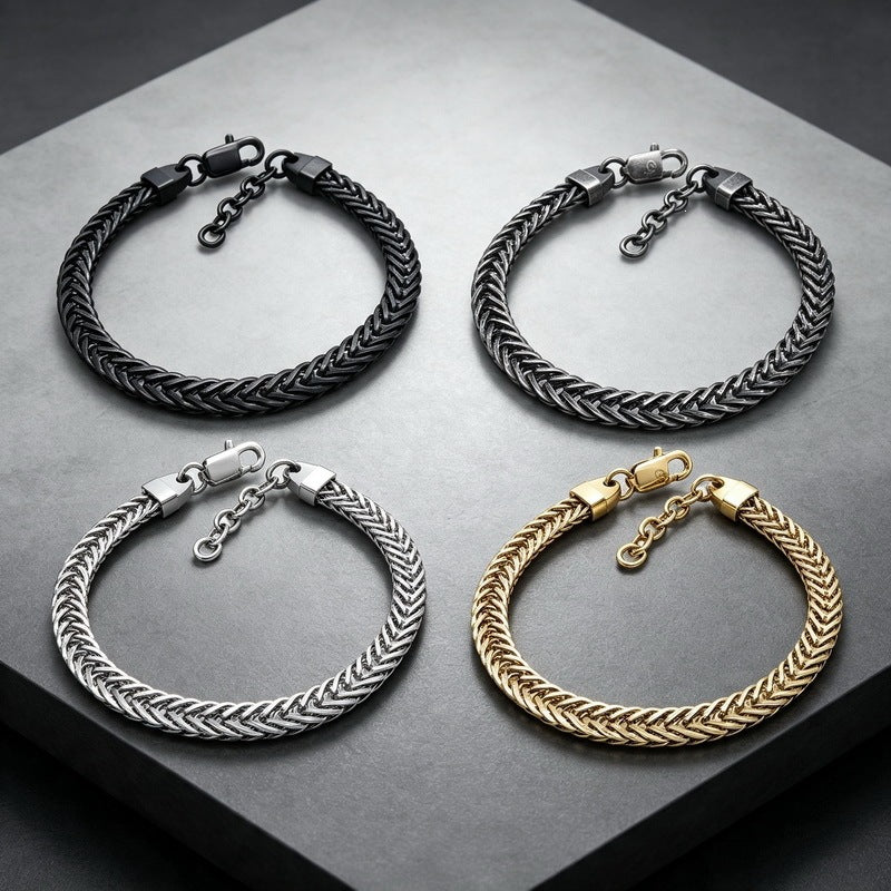 Encryption Keel Chain Adjustable Fox Tail Wheat Ear Woven Stainless Steel Unisex Bracelet