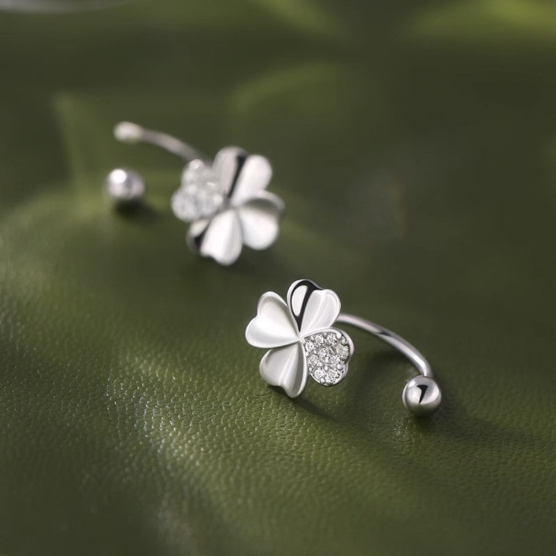 925 Sterling Silver Four-Leaf Clover Ear Hook Women's Earrings