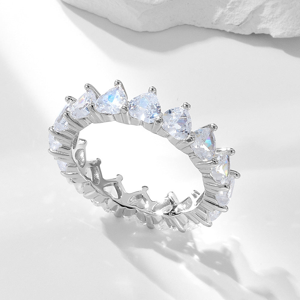 S925 Sterling Silver Heart-Shaped Zircon Ring Cold Wind Full Zircon Ring