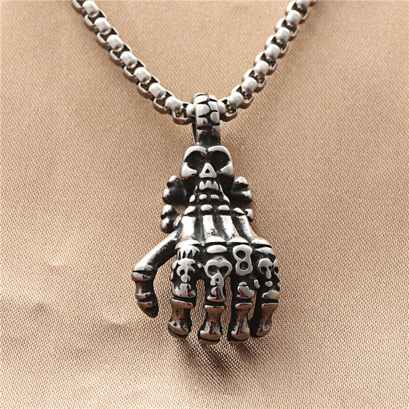 Punk-Inspired Titanium Steel Skull Pendant Necklace for Men - Retro American and European Style