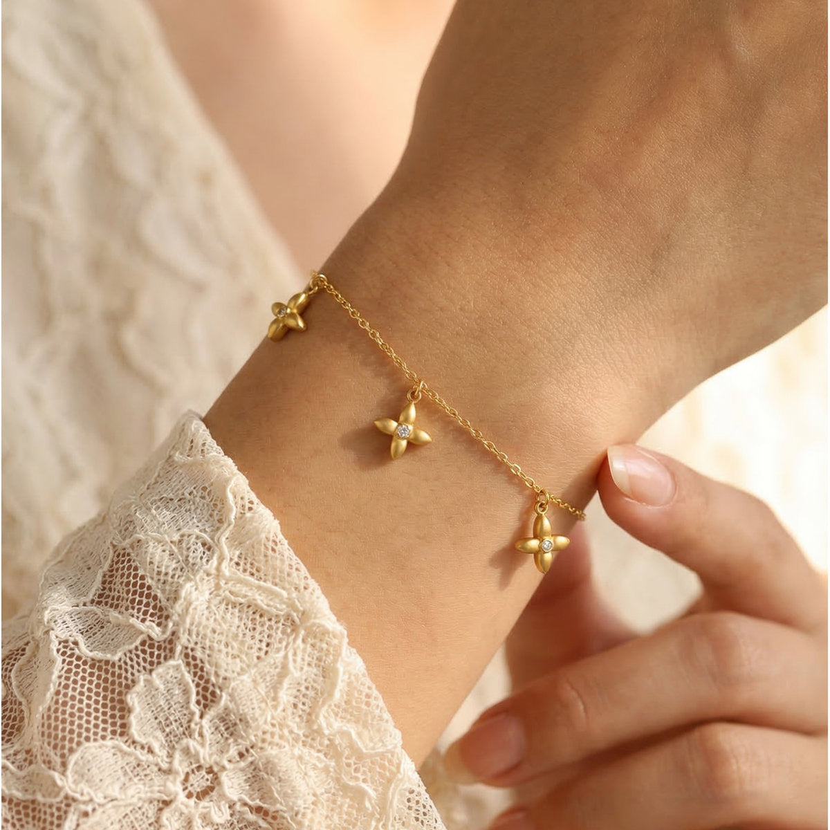 Flower Zircon Stainless Steel Bracelet