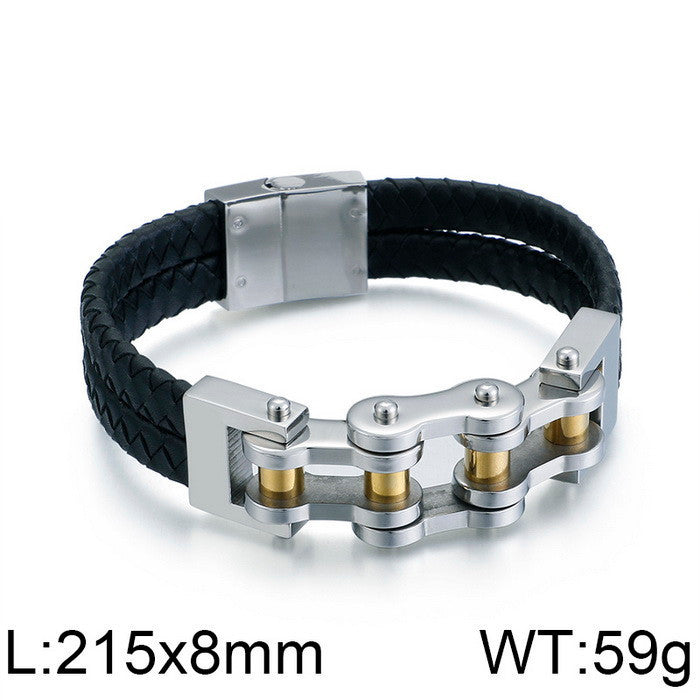 Planderful Men Punk Chain Leather Bracelet Stainless Steel
