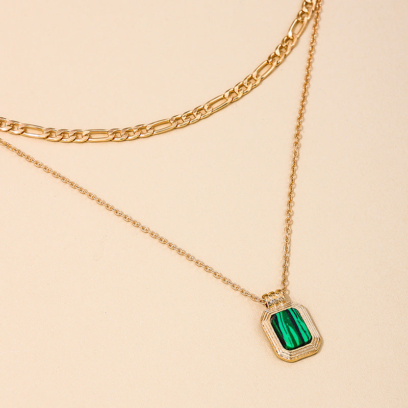 Elegant Vienna Verve Double Layer Green Stone Pendant Necklace