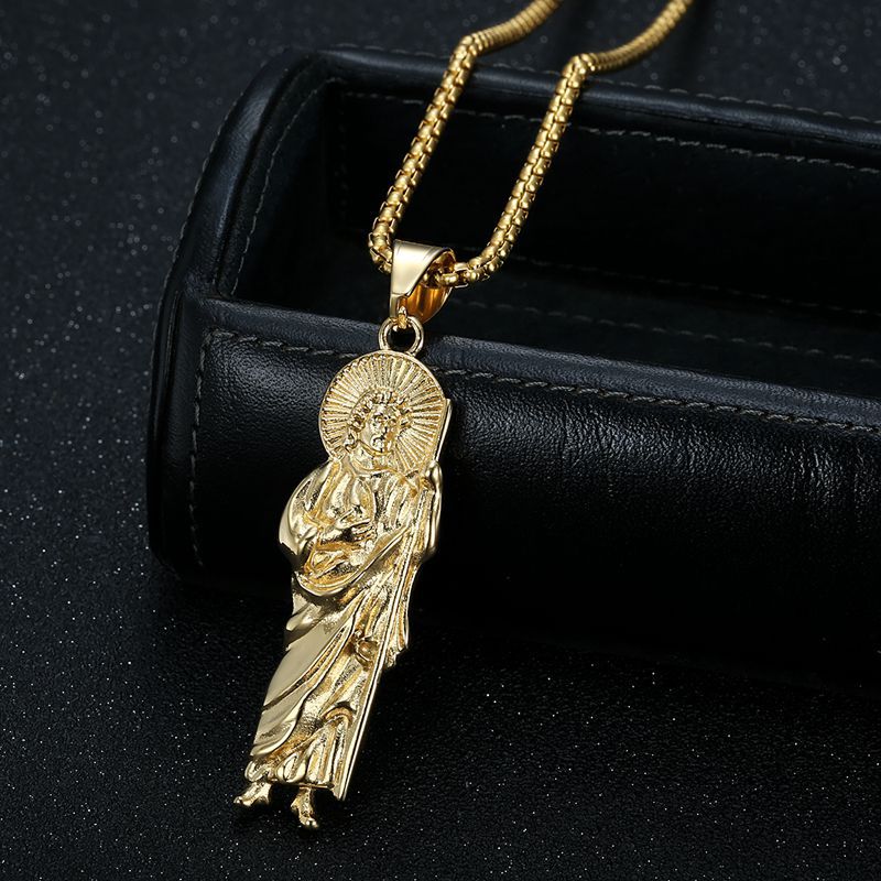 Planderful St Jude Pendant Necklace Gold Plated Stainless Steel Urban Hip Hop Style Jewelry