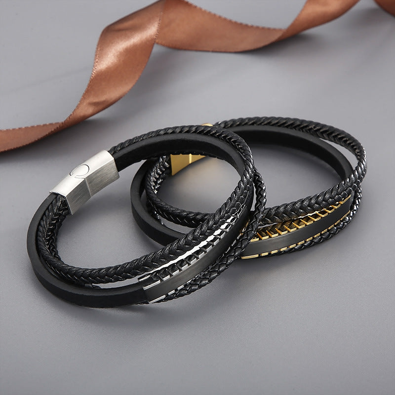 Planderful Magnetic Leather Bracelet Men Premium Stainless