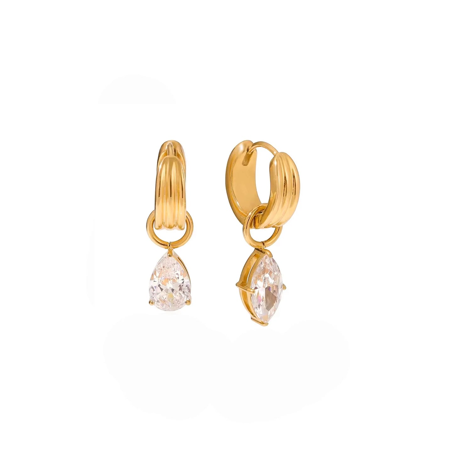 Planderful Gold Water Drop Zircon Vertical Texture Stainless Steel Statement Stud Earrings For Fashion Forward Women