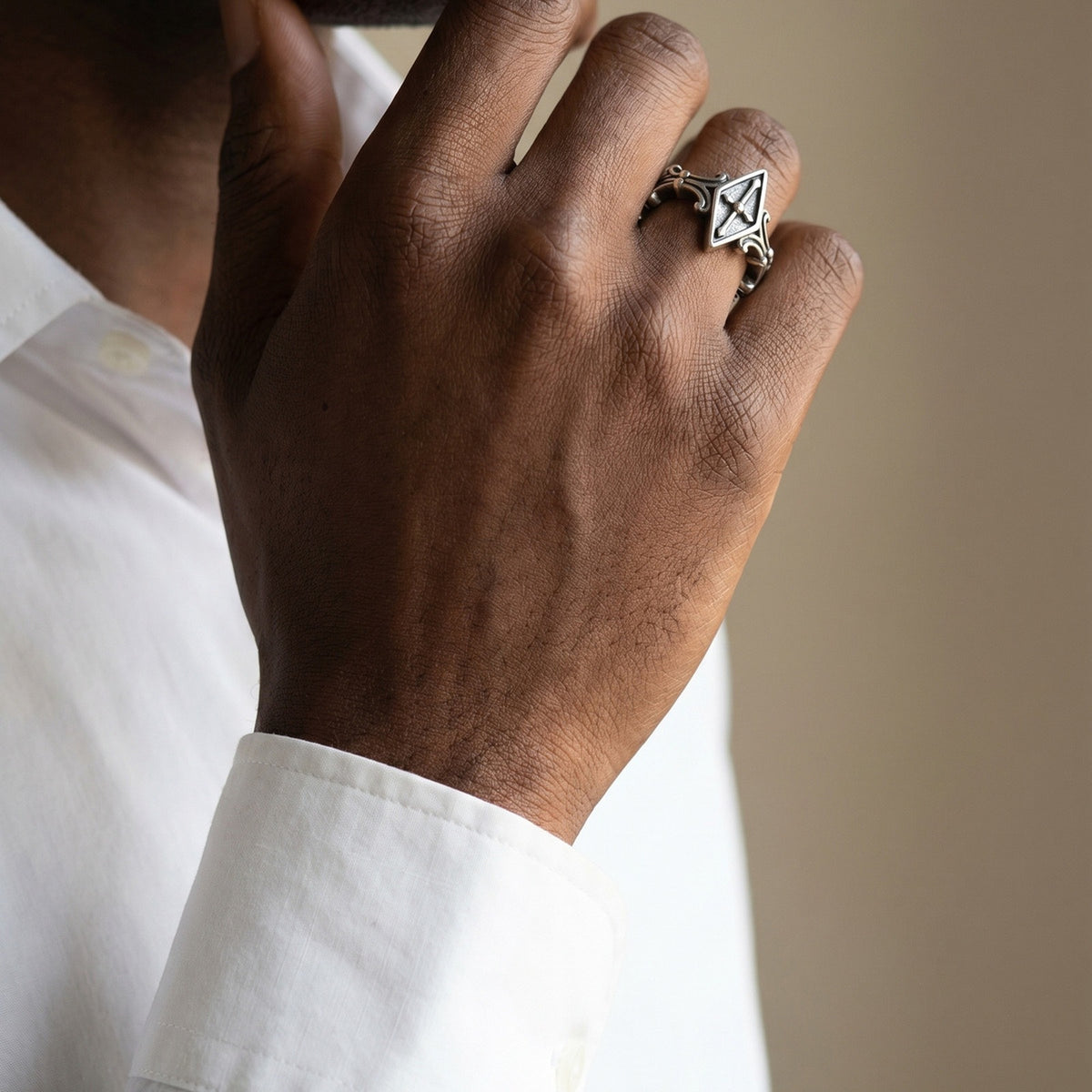 Stainless Steel Cross Ring — Silver Tone