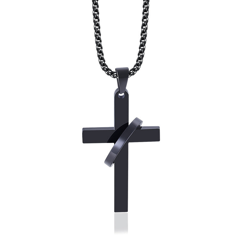 Planderful Titanium Steel Cross Necklace For Men Glossy Hip Hop Pendant Personalized Jewelry