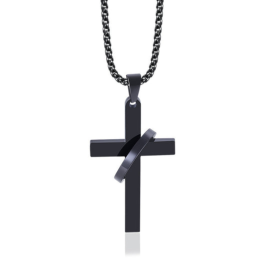 Planderful Titanium Steel Cross Necklace For Men Glossy Hip Hop Pendant Personalized Jewelry