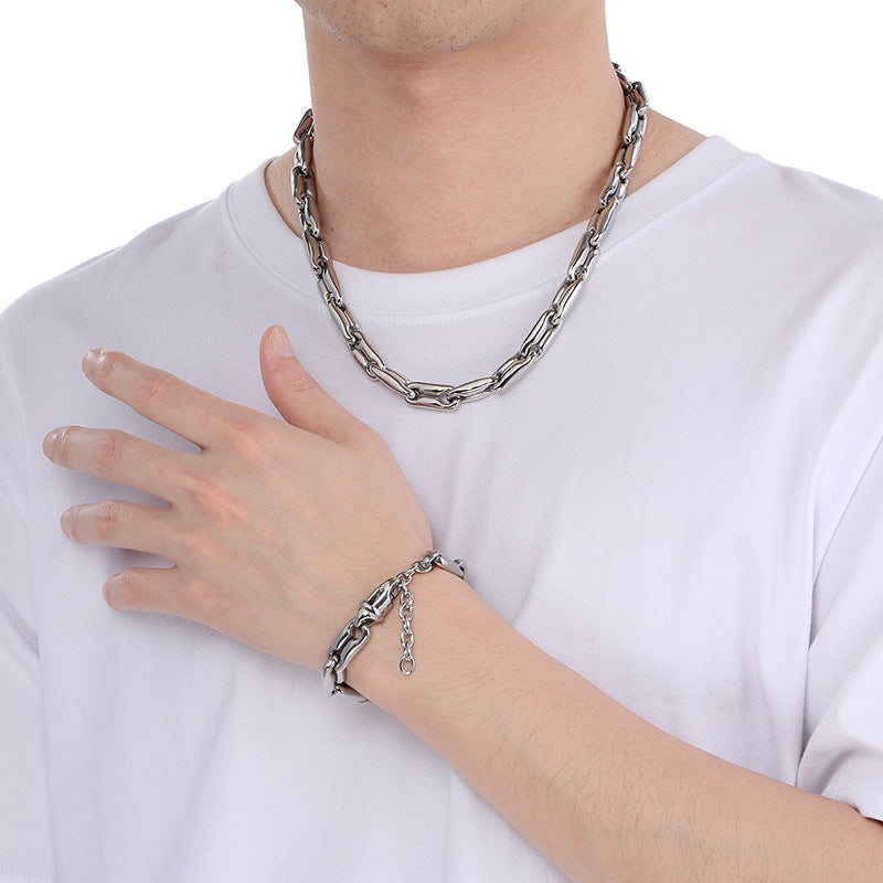Hip Hop Jewelry Set Titanium Steel Necklace Bracelet Mens