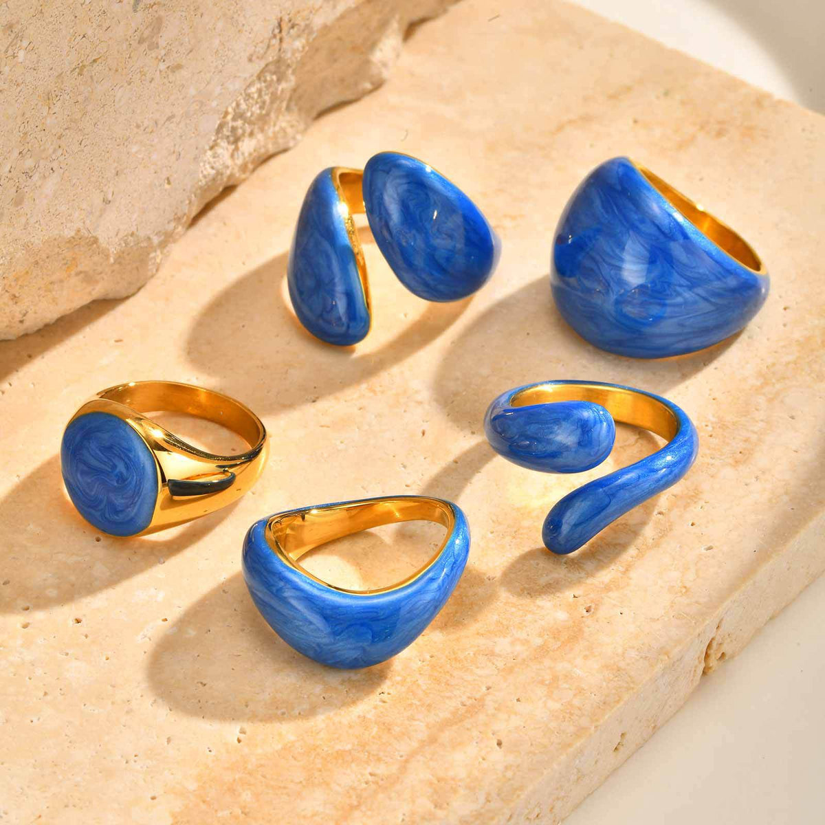 Stainless Steel Summer Ocean Wind Drip Oil Ring Irregular Design Curved Drip Light Blue
