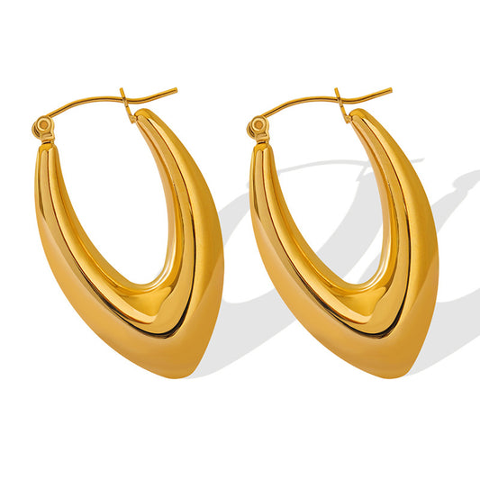 Fashionable Titanium Steel Gold-Plated Geometric U-Shaped Earrings