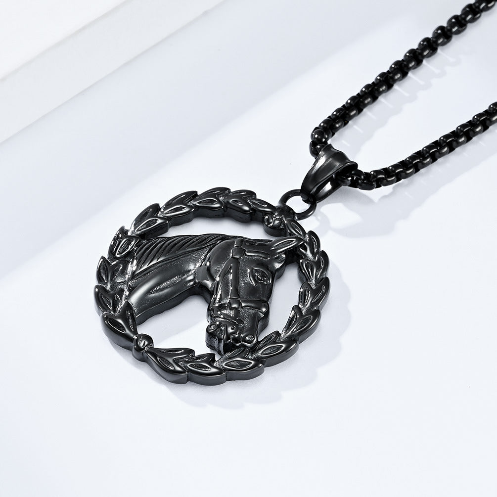 Planderful Stainless Steel Horse Head Pendant Personalized Unisex Punk Necklace For Men Women