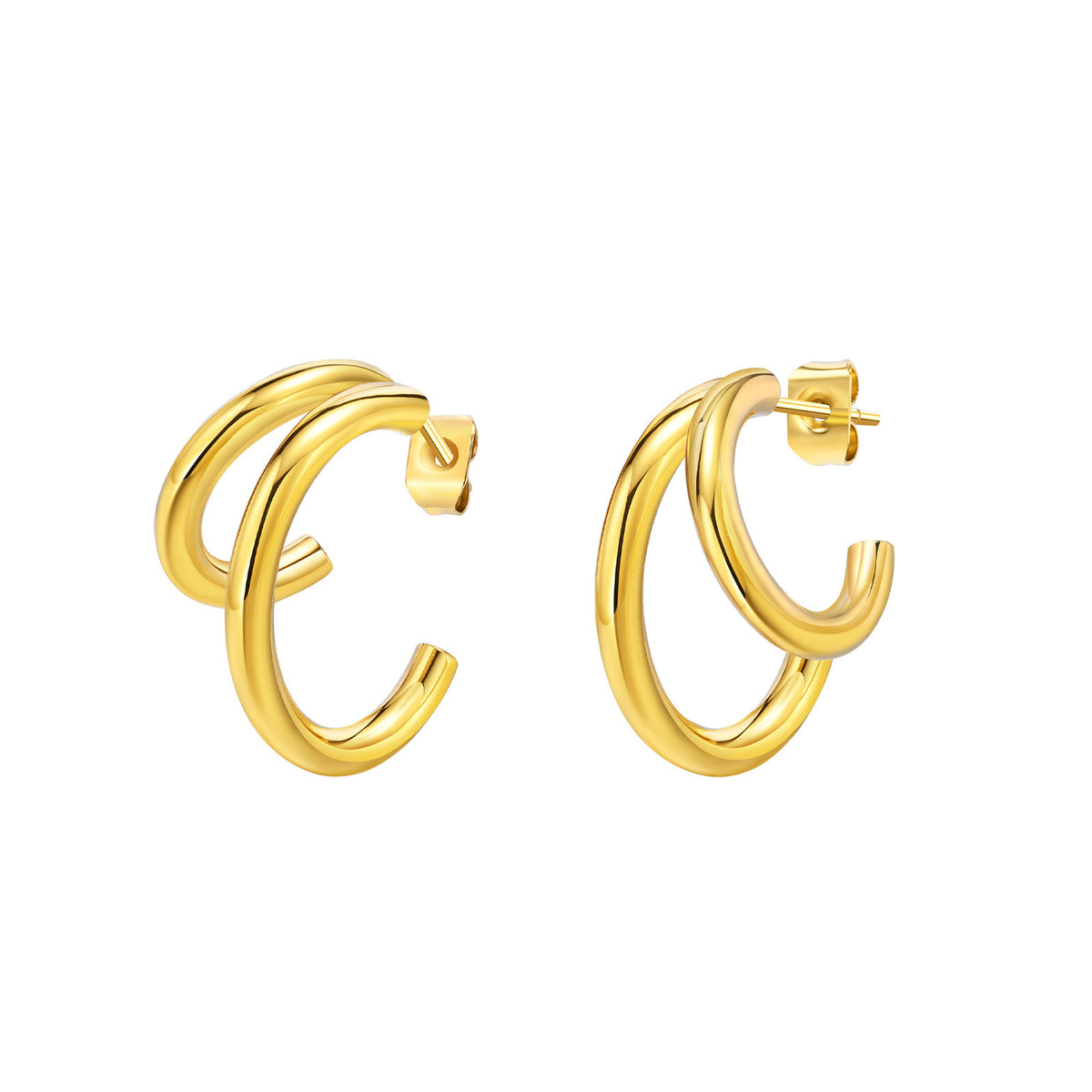 Gold-Tone Layered Hoop Earrings — Double or Triple
