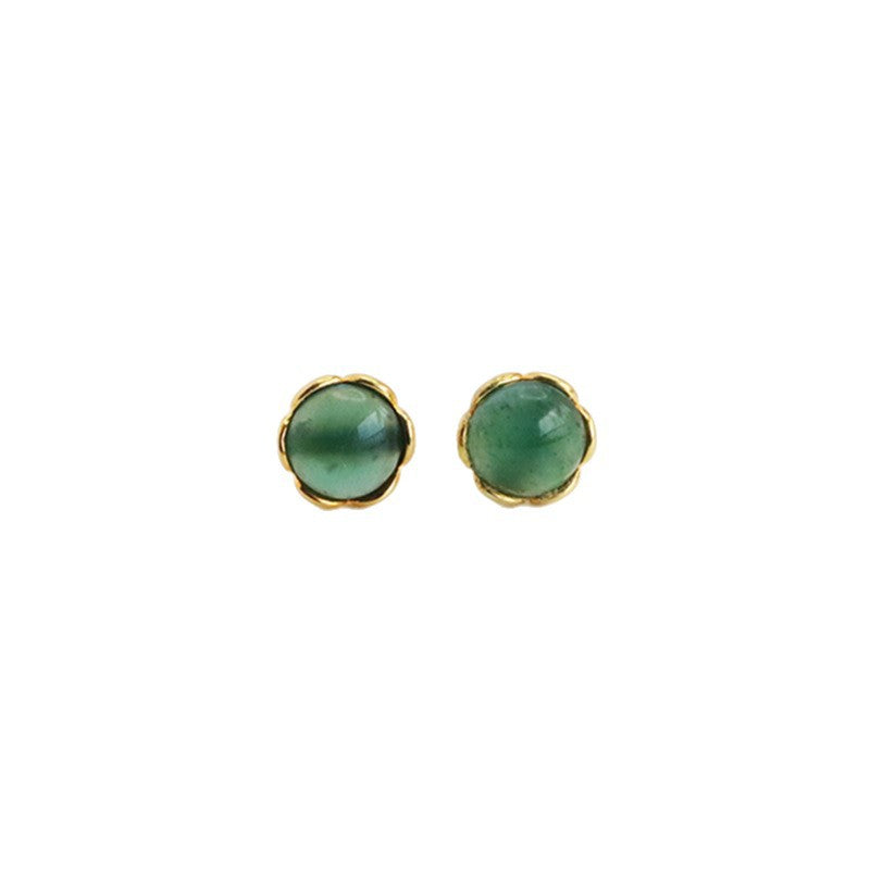 Blue-Water Jadeite Bud 925 Silver Stud Earrings