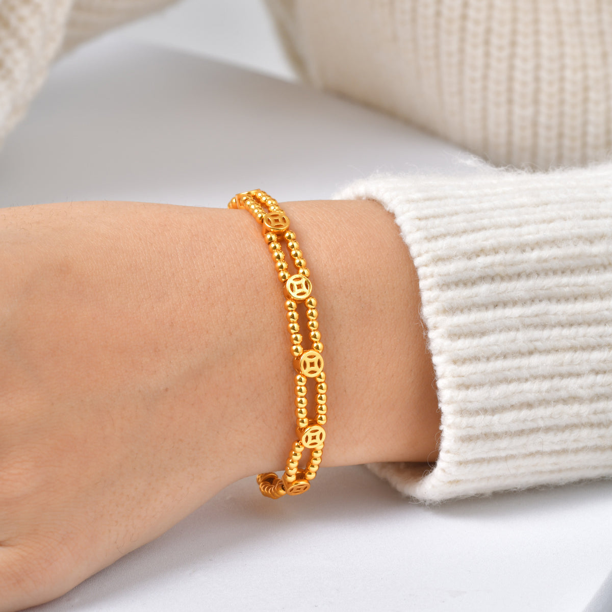 Copper Double-Row Copper Coin Transfer Bead Bracelet – Women's Lucky