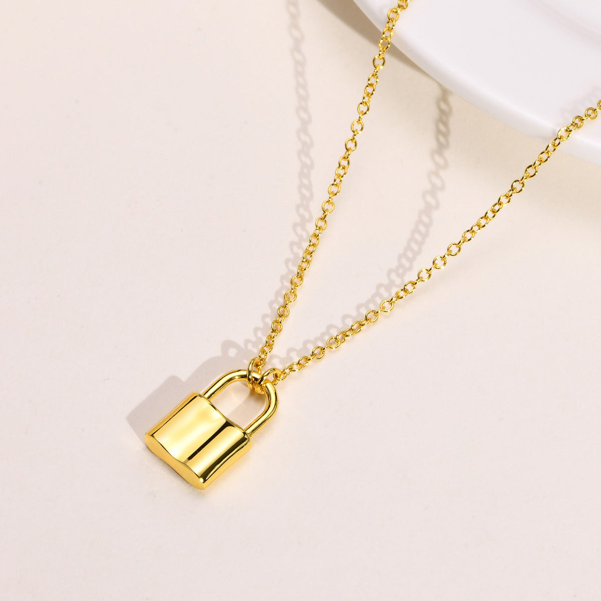 Unisex Item Copper Plated 18K Gold Lock Pendant Necklace