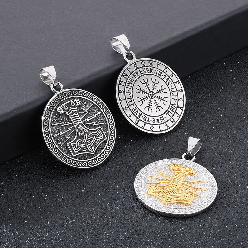 Planderful Viking Rune Pendant Double Sided Thor Hammer Men