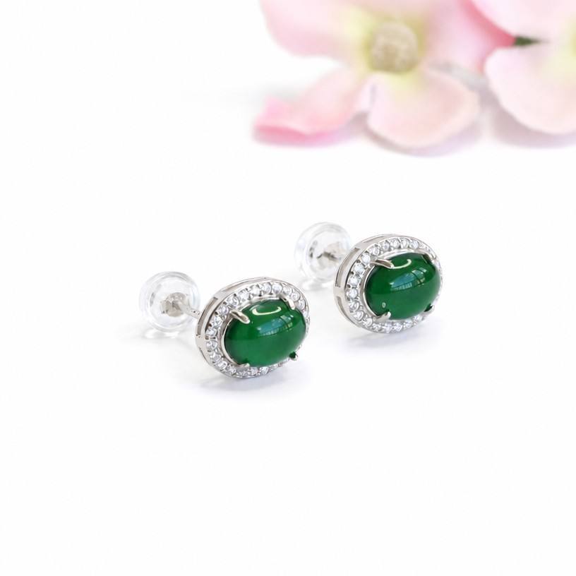 Green Jadeite 925 Silver Stud Earrings