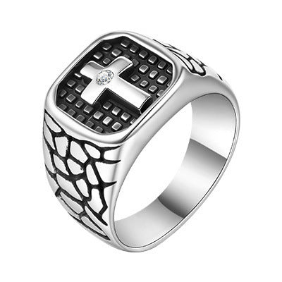 Stainless Steel Men's Zircon Cross Casting Ring – Europe & America