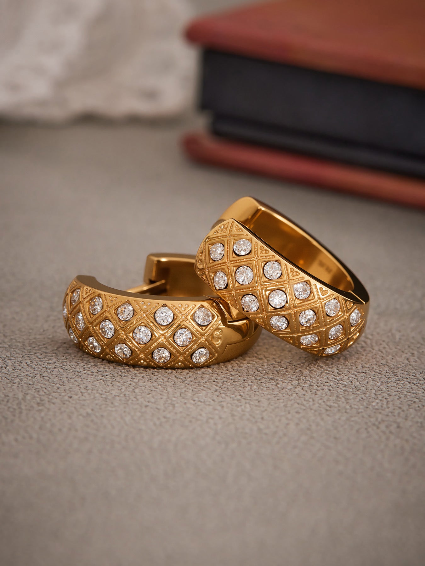 Planderful Zirconium Earrings Women 18K Gold Plated Rhombus