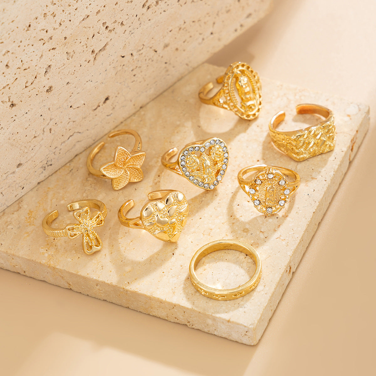 Planderful Vienna Verve Open Retro Portrait Cross Ring With Micro Inlaid Zircon Ethnic Flower Design Vintage Lovers