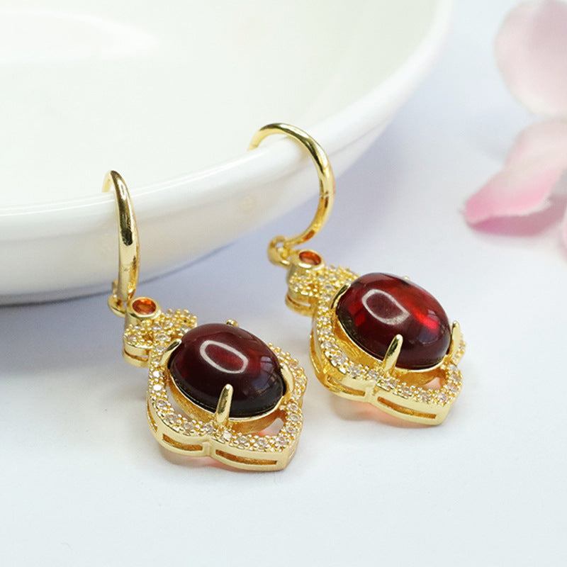 Blood Amber Floral Drop Earrings
