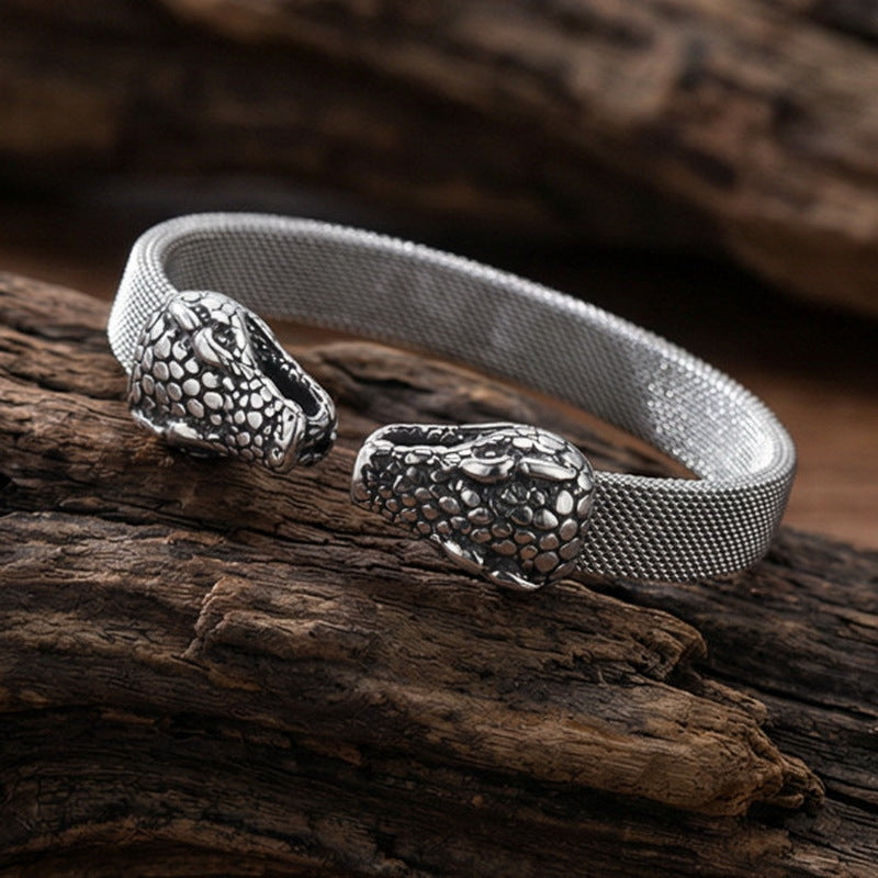 Trends Punk Style Snakehead Titanium Steel Men's Elastic Bracelet