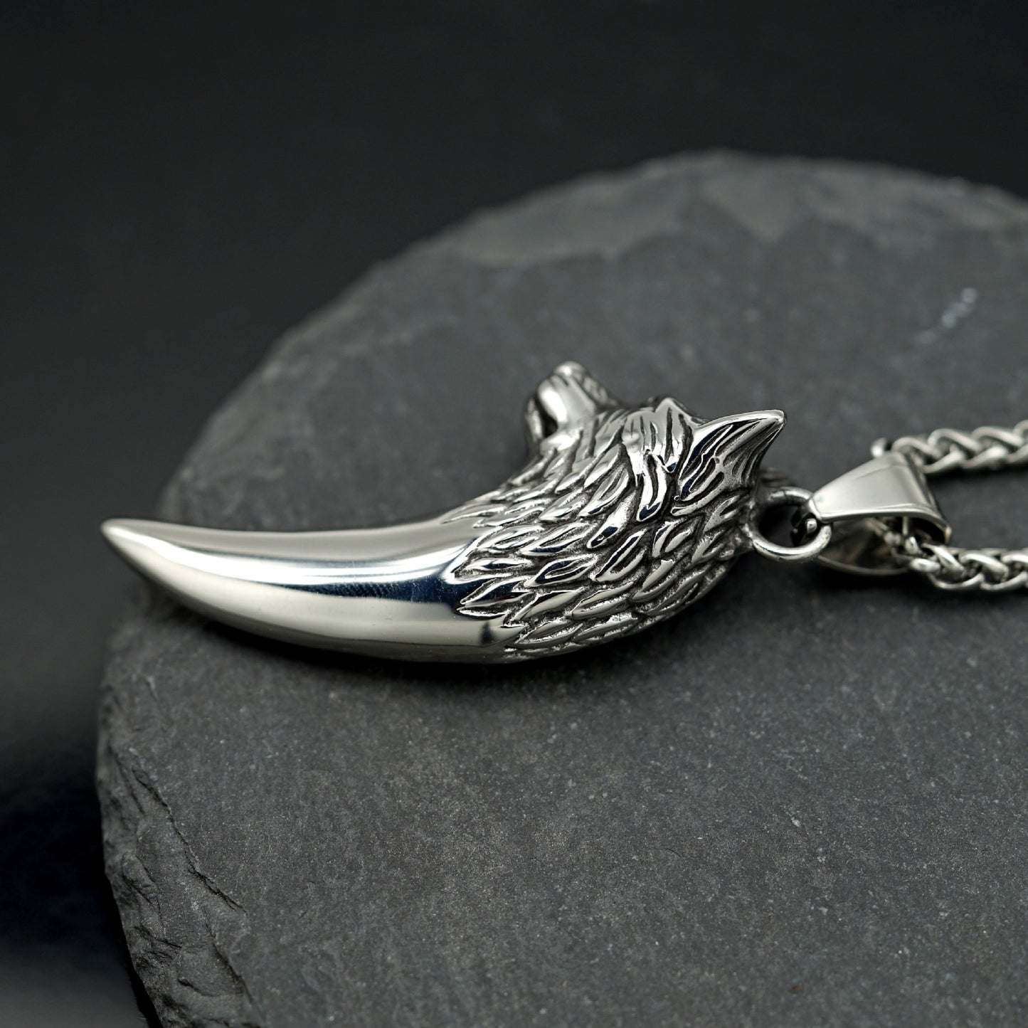 Steel Necklace – Statement Men's Wolf Head Pendant Planderful Everyday Genie Collection