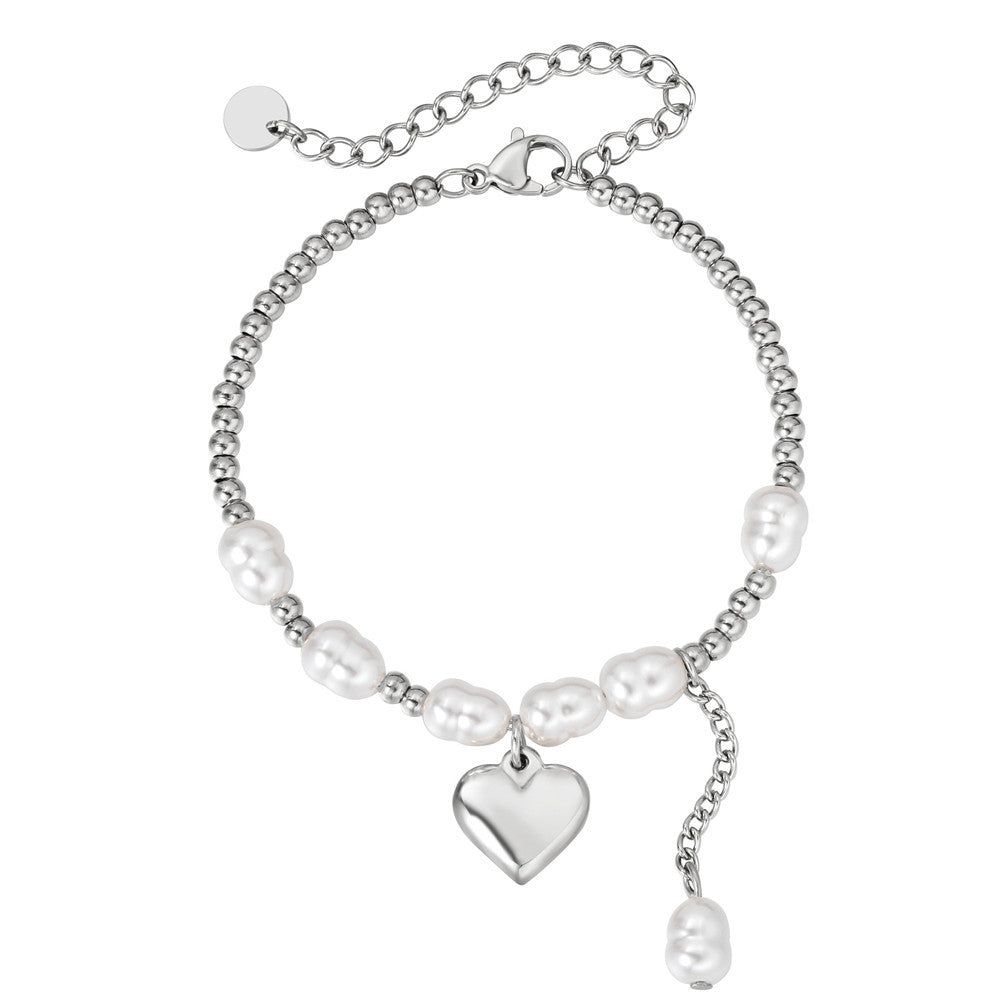Planderful Pearl Bracelet For Her Elegant Steel Jewelry With Sweet Love Japanese Korean Statement Style
