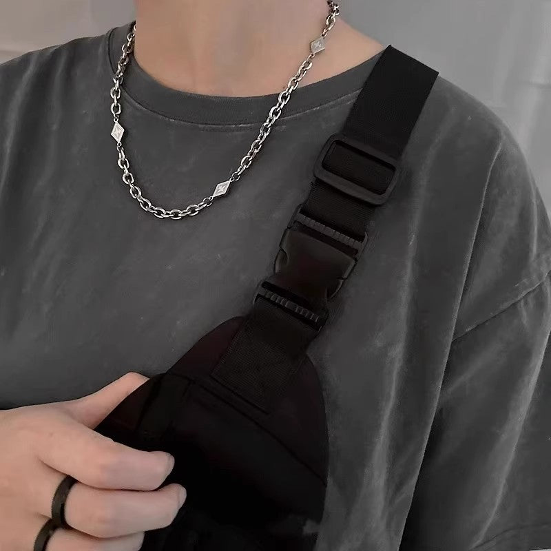 Planderful Jewelry Stainless Steel Rhombus Necklace For Men Cuban Collarbone Chain High End Design