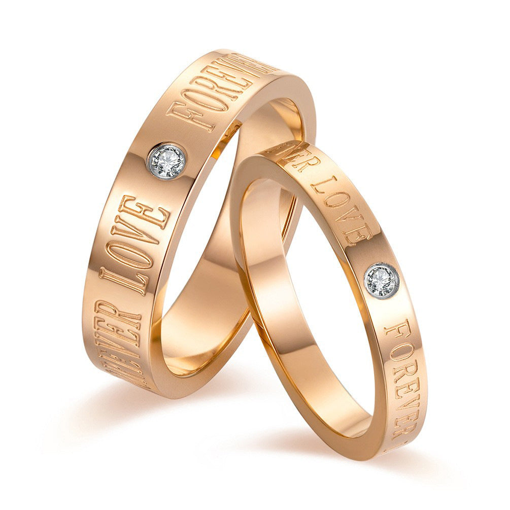 Titanium Steel Rose Gold Forever Love Zircon Couple Ring Set
