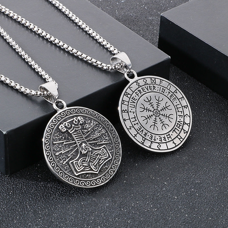 Planderful Viking Rune Pendant Double Sided Thor Hammer Men