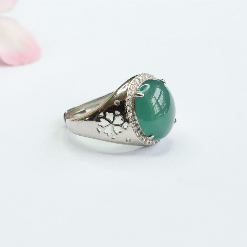 Icy Blue Jadeite Statement Cabochon 925 Silver Ring