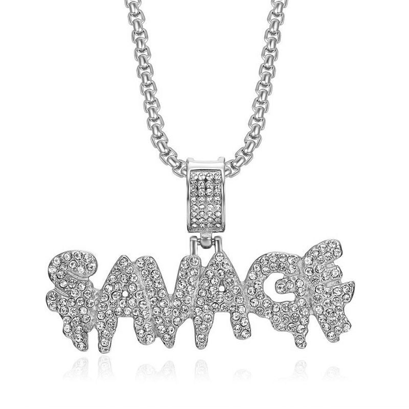 Planderful Hip Hop Necklace Stainless Steel Gold Plated Zircon Barbarian Pendant For Bold Streetwear Fans