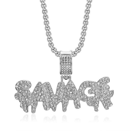Planderful Hip Hop Necklace Stainless Steel Gold Plated Zircon Barbarian Pendant For Bold Streetwear Fans