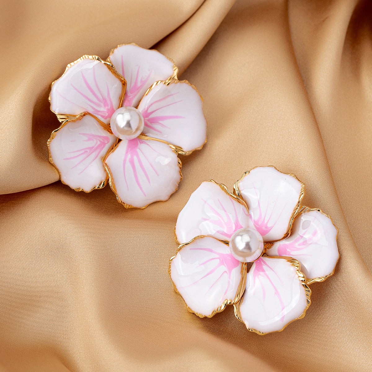 Planderful Vienna Verve Earrings – Elegant Pink Faux Pearl Flower Design