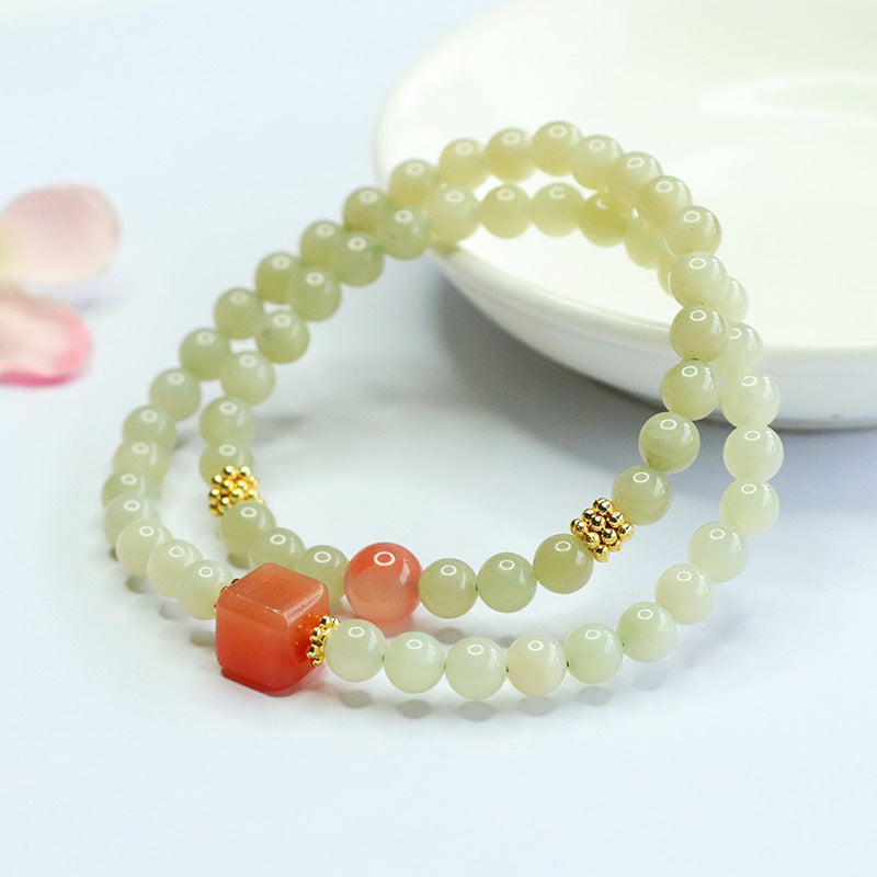 Hetian Jade & Yanyuan Agate Double-Wrap Bracelet
