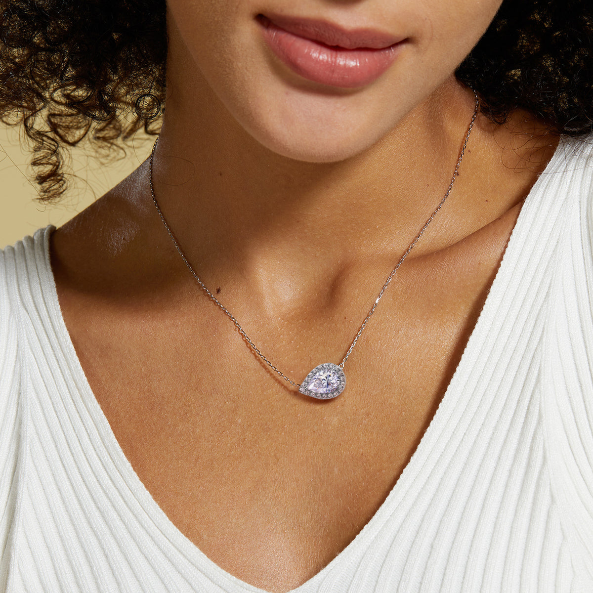 S925 Sterling Silver Moissanite Teardrop Pendant Necklace