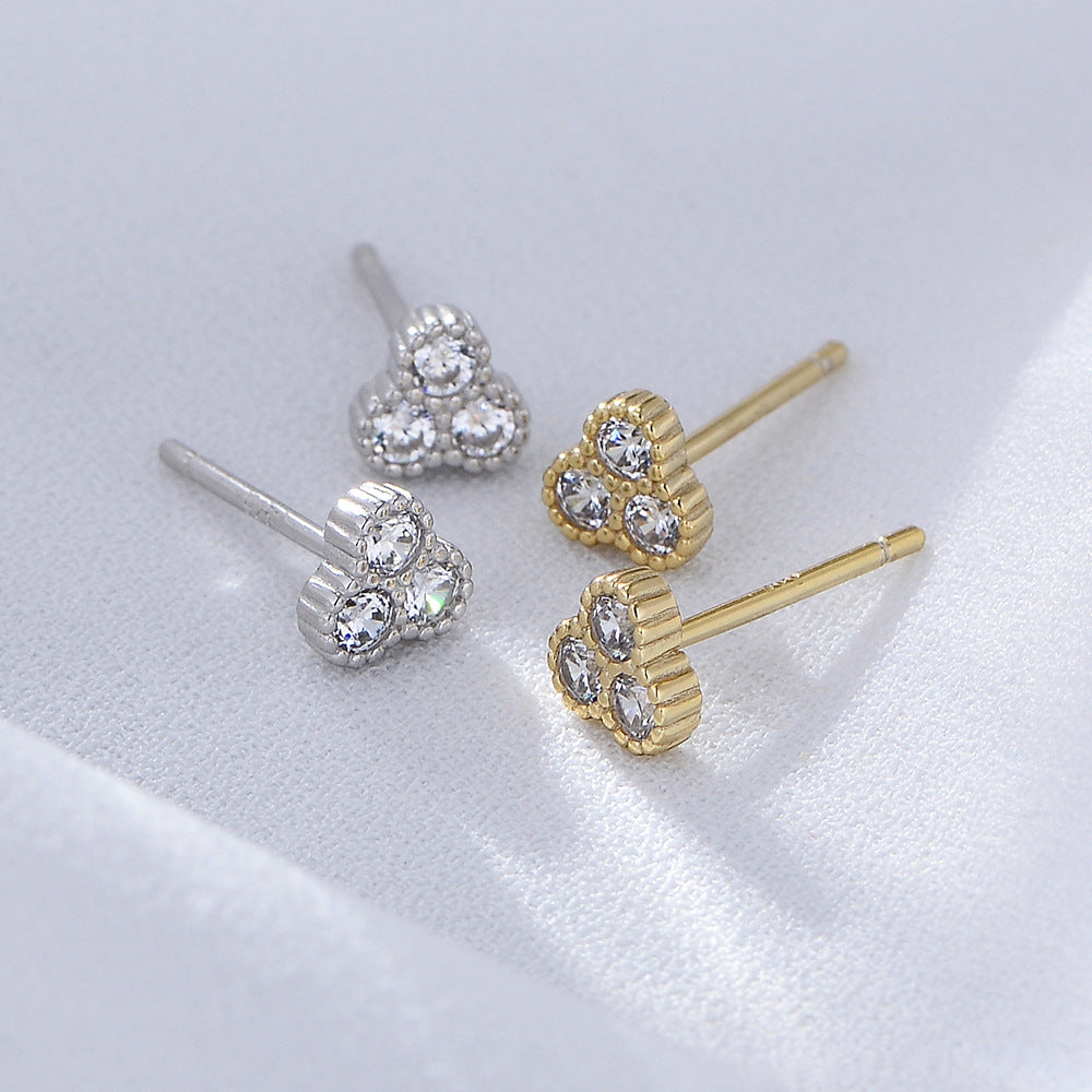 S925 Sterling Silver And Small Micro-Inlaid Zircon Stud Earrings Femininity Geometric Earrings High-End
