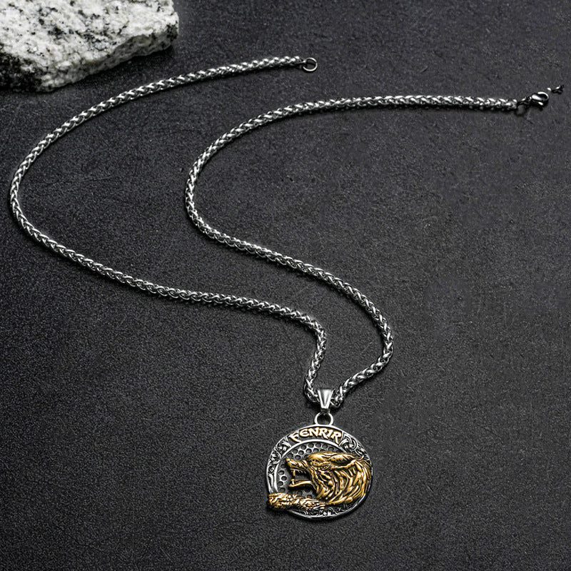 Planderful Titanium Steel Viking Wolf Head Pendant For Men Bold Hip Hop Stainless Necklace